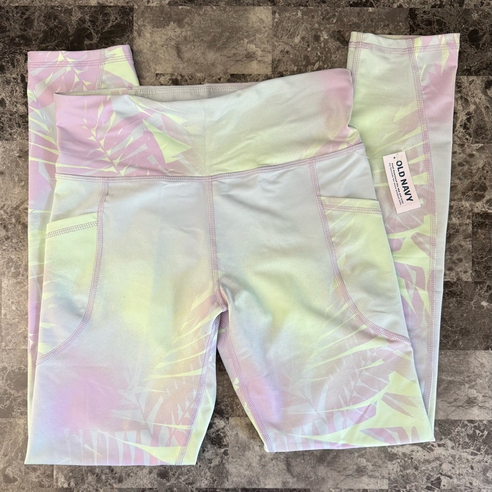 Old Navy Purple and Green Leggings with Wide Waistband